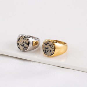 yunnique Fashion <b>Rings</b> <b>Titanium</b> Steel Inlaid Polka Dot Stone Unisex Jewelry Gift <b>Ring</b> Geometric Design Bezel Setting XYR0166 - Product Image 4
