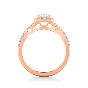 Anillo de compromiso de oro blanco de 14K con diamantes de laboratorio de corte esmeralda y doble halo, con diseño de vástago dividido y pavé completo de diamantes, para mujer. - Product Image 5
