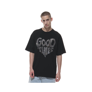 T-shirts pour hommes en jersey oversize avec logo imprimé en strass brillant en diamant, 100% coton peigné - Product Image 1