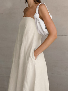 Elegante spiaggia Sexy moda senza maniche <span class=keywords><strong>nero</strong></span> senza spalline abito donna semplice cotone e <span class=keywords><strong>lino</strong></span> abiti - Product Image 2