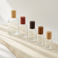 Flacon de parfum minimaliste en verre transparent avec bouchon en bois, gamme complète de volumes multiples, flacon vide rond pour parfum