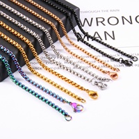 Kalung Rolo Roller Perak untuk Pria & Wanita, Rantai Dompet Baja Anti Karat, Rantai Mutiara Kotak, Rantai Rolo untuk Pria