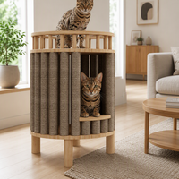 Griffoir cylindrique pour chat Kate Paradise C avec fenêtre de vue et balcon supérieur 46x41x10cm en bois massif, sisal naturel, écologique