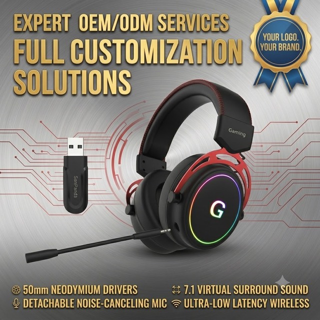 ODM OEM RGB Wireless Gaming Headphones Low Latency Over-Ear with Mic