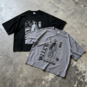 Camiseta de Diseño de Alta Calidad con Estampado Gráfico DTG, Estilo Vintage, Holgada, Lavada al Ácido, para Hombre - Product Image 1