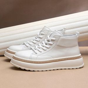 Bottes montantes blanches en cuir de vachette pour hommes, de luxe, de créateur, décontractées, style sport, qualité supérieure, rehaussantes - Product Image 4