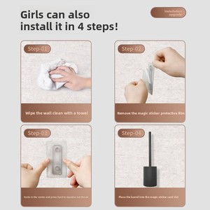Zenidoo Eco-Friendly Wall-Mounted No-Punch Silicone Toilet Brush Long Handle PP <b>Scrubbing</b> Style for Home Bathroom Cleaning - Product Image 3