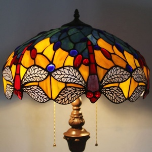 LongHuiJing 16 Inch Handcrafted Red Dragonfly Tiffany Stained Glass LED Traditional Floor Lamp-Home Decor Art <b>Lighting</b> - Product Image 1