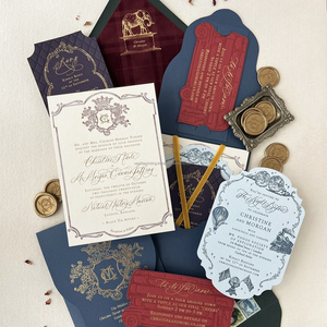 Vanilla Printing Custom Luxury Die Cut Letterpress Greeting Card <b>Wedding</b> <b>Invitation</b> Offset Paper <b>Embossed</b> Finish Includes Sleeve - Product Image 1