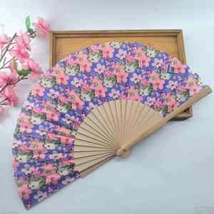 Custom Designed 23cm Ladies' Folding Fan Handmade Wooden Handle Polyester Fabric with Beautiful Flower Technique <b>Gift</b> for Women - Product Image 1