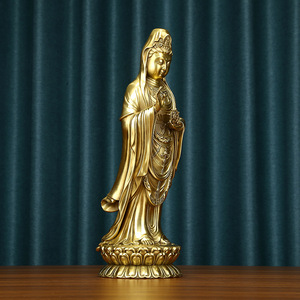 Statue Guanyin debout en laiton, artisanale, pour décoration de salon, cadeau - Product Image 2