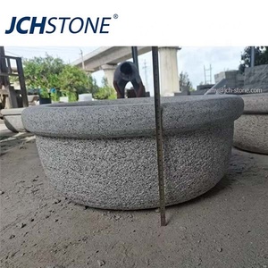 Pot de fleurs rond <span class=keywords><strong>en</strong></span> <span class=keywords><strong>pierre</strong></span> de granit gris G603 pour jardin, bac à plantes, pot à fleurs - Product Image 2