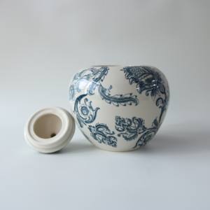 고품질 우아한 프린트 블루 플라워 세라믹 애완동물 유골함 수제 도자기 장례용 유골함 - Product Image 4