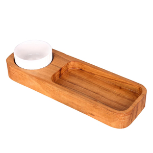Bandeja de Servir de Madera de Acacia con Compartimentos Separados y Tazón de Cerámica para Salsas, para Servir Papas Fritas, Nachos, Queso, Frutas, Aperitivos - Product Image 1