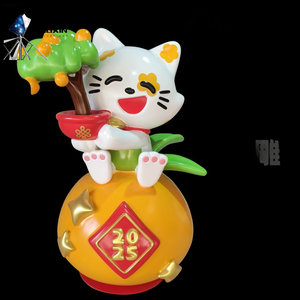 Sculpture de <span class=keywords><strong>chat</strong></span> de dessin animé de nouvel an-Kitty en fibre de verre joyeux tenant un arbre fruitier pour centres commerciaux et hôtels (année personnalisable) - Product Image 4