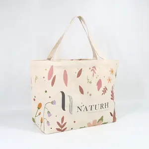 Barato Full Color Design Impresso Logo Natural Canvas Bag Tote Beach Bag Sacos De Compras Com Alça