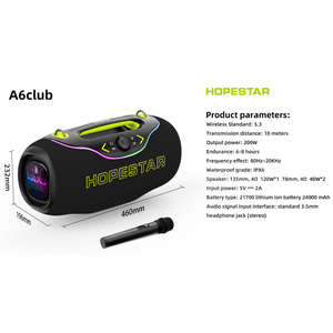 Hopestar a6club Màu Xanh Răng Âm Thanh Stereo Loa Siêu Trầm Hộp 200W Bass Không Dây <span class=keywords><strong>Mini</strong></span> Karaoke Loa Rạp Hát Tại Nhà Hệ Thống Âm Thanh - Product Image 4