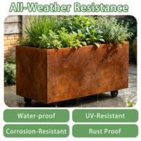 Jardinière carrée en acier Corten avec roues 120x60x40cm, robuste et écologique, pour jardin surélevé extérieur