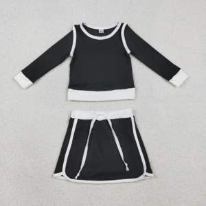 GLD1481 Conjunto de Falda Deportiva para Bebé Niña, Color Negro Sólido con Estampado, Venta al por Mayor, Falda de Yoga para Bebé Niña - Product Image 1