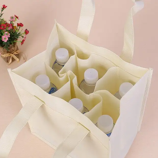 Heavy duty customize reusable divided 4 6 bottles holder carrier non woven wine recycle logo gift bag for wine bottles