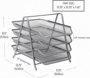 <b>Metal</b> Desk Organizer with 4 Sliding Trays for Letters and <b>Files</b> Holder 4 Tier Paper Tray Desktop <b>File</b> Storage Office Silver - Product Image 3