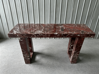 Table console en marbre naturel Rosso Levanto, base double en U creuse, table de luxe en marbre rouge pour entrée et couloir