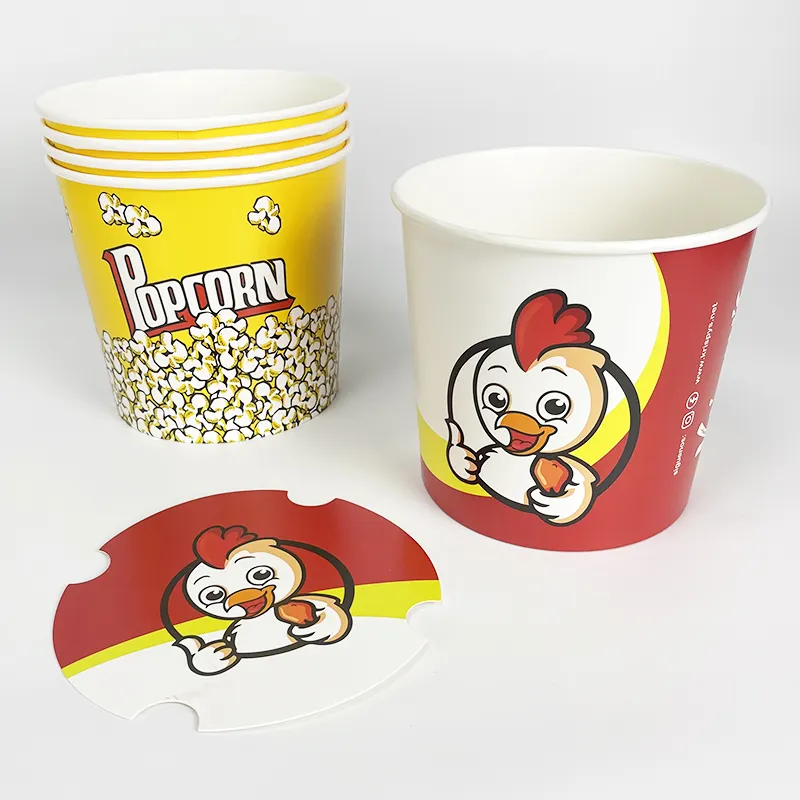 Seau en papier pour poulet frit, emballage de qualité alimentaire, jetable, Logo personnalisé imprimé, grand seau pour gobelets, pop-corn