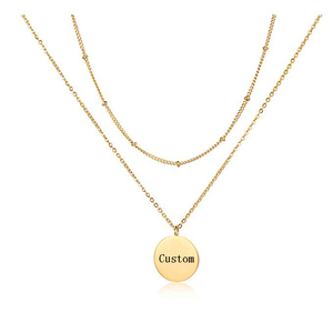 Bijoux en or 18 carats, chaîne à <span class=keywords><strong>double</strong></span> perles en acier inoxydable, <span class=keywords><strong>collier</strong></span> <span class=keywords><strong>multicouche</strong></span> personnalisé avec lettre initiale gravée pour femmes - Product Image 6