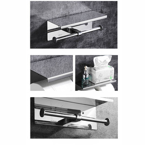 Double porte-<span class=keywords><strong>papier</strong></span> toilette en acier inoxydable avec rangement, porte-<span class=keywords><strong>papier</strong></span> hygiénique avec étagère, porte-<span class=keywords><strong>rouleau</strong></span> de <span class=keywords><strong>papier</strong></span> toilette - Product Image 4