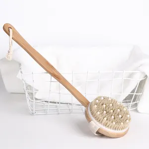 Wholesale Removable Bamboo Bristle Long Handle Bath Brush