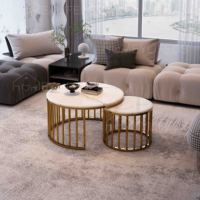 Mobilier de maison moderne de luxe table basse en acier inoxydable avec dessus en marbre ensemble de table d'appoint pour le salon
