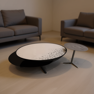 Set tavolino da caffè HOMEREA 130 cm bianco nero in pietra tecnica, mobili moderni per soggiorno, facili da pulire - Product Image 2