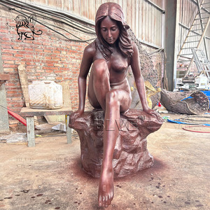 BLVE personalizado jardín decoración del hogar Metal tamaño real sentado chica bronce estatua latón rubia mujer escultura - Product Image 4