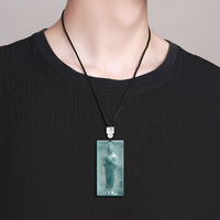 Pendentif Bouddha en Jadeite Naturelle Bleu Eau, Style Chinois UNISEXE, Cadeau avec Certificat d'Expertise E078