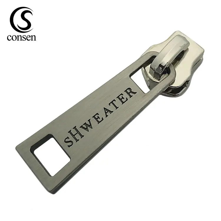 Fashion lead free zinc alloy customized logo wallet metal lock zipper pull for sale