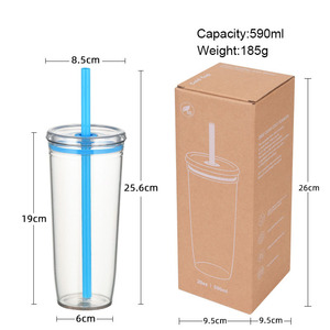 Vaso Personalizado de Tritán Transparente de 590 ml para Bebidas, <span class=keywords><strong>Libre</strong></span> de BPA, Reutilizable, con Tapa y Pajita - Product Image 5