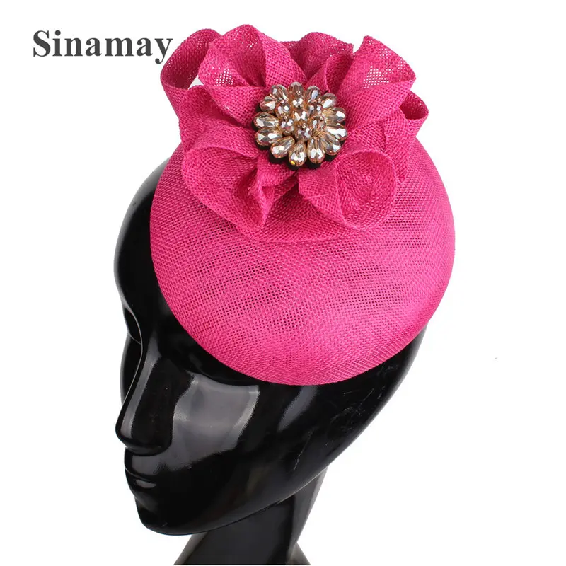 Butik Sinamay bunga atas dengan berlian imitasi Phillbox Kentucky Derby topi pesta selebriti hiasan kepala mempesona