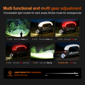 Lampe torche de travail et de camping WOSEN, double aimant, multifonction, zoomable, rechargeable, avec lumière latérale infrarouge, étanche - Product Image 3