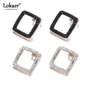 Lokaer Trendy Stainless Steel Jewelry White/Black Clay Cystal Earrings Rose Gold Color Square Shape Christmas Gift E18457