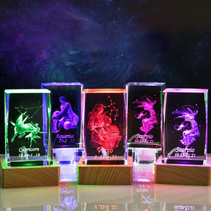 Ánh sáng ban đêm laser khối pha lê khối chặn giấy với ánh sáng bằng gỗ cơ sở MH-F0619 - Product Image 4