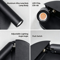 Applique murale hôtelière haut de gamme, projecteur pivotant à double axe, orientable 90° horizontalement et 150° verticalement, LED chaude pour lecture, pièce noble et imposante