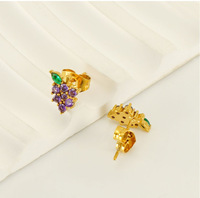Sweety Style Dames Roestvrij Staal 18K Pvd Vergulde Schattige Mode Sieraden Fruit Druif Stud Kristal Oorbellen Voor Meisjes