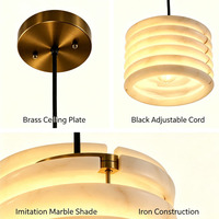 Luminaire suspendu réglable en hauteur, imitation marbre, petite taille, tête unique, style minimaliste, pour restaurant, bar et chambre.