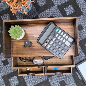 Wooden <b>Storage</b> <b>Box</b> With <b>Drawer</b> Solid Wood Office Desktop Organizer Rectangle Multi Functional No Installation - Product Image 1