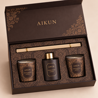 Aikun – Ensemble diffuseur de parfum et bougie en verre rond de 100 ml avec logo, boîte fenêtrée, parfum personnalisé longue durée, faible MOQ, réponse rapide pour les marques