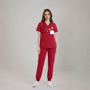 Conjuntos de Uniformes Médicos, Cuello en V, Manga Corta, Pantalones Jogger, Múltiples Bolsillos, 62% Rayón, 32% Nailon, 6% Elastano, Tela Elástica - Product Image 6