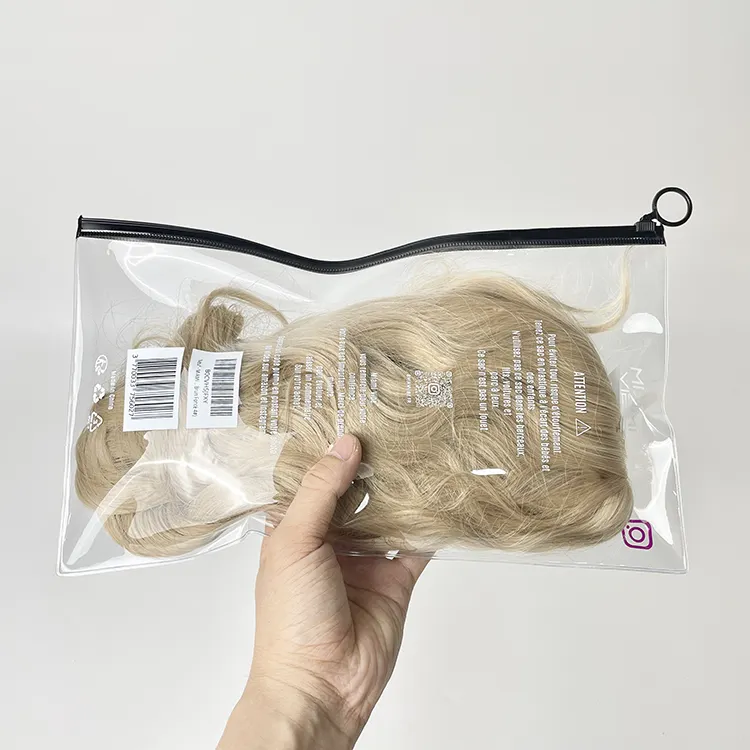 PVC sacca con cerniera smerigliata fasci di capelli umani in plastica personalizzabile parrucca sacchetti di gomma per capelli Extension sacchetti di imballaggio per parrucche