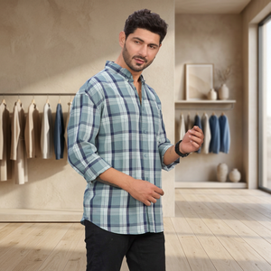 Chemise à carreaux 100 % coton pour homme, manches longues, décontractée, en flanelle respirante, écologique, pour l'hiver - Product Image 1