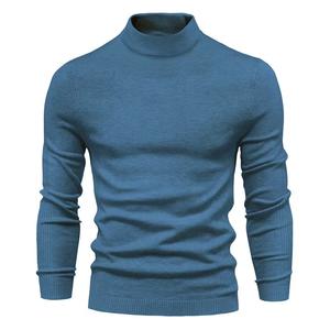 Nouveau pull Slim Fit hommes avec manches longues col montant couleur unie doux cachemire sweat Anti-rides motif décoration - Product Image 3