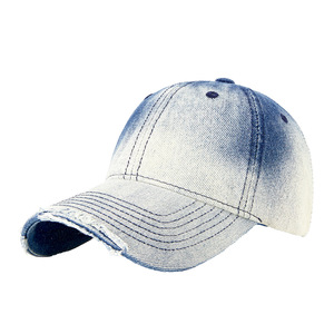 Gradient Distressed Denim Baseball <b>Cap</b> Cotton Duckbill Hat <b>Women</b> Sun Protection - Product Image 1